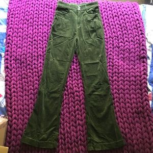 Swedish Hasbeens corduroy high waisted bell bottom flare jeans in olive green